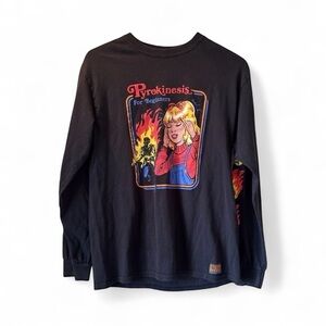 Steve Rhodes Pyrokinesis Graphic Tee Long Sleeve‎ Fire Print Black Size M